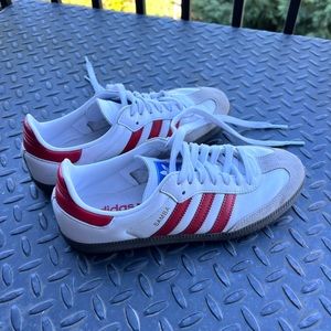 Adidas Sambas in white and red